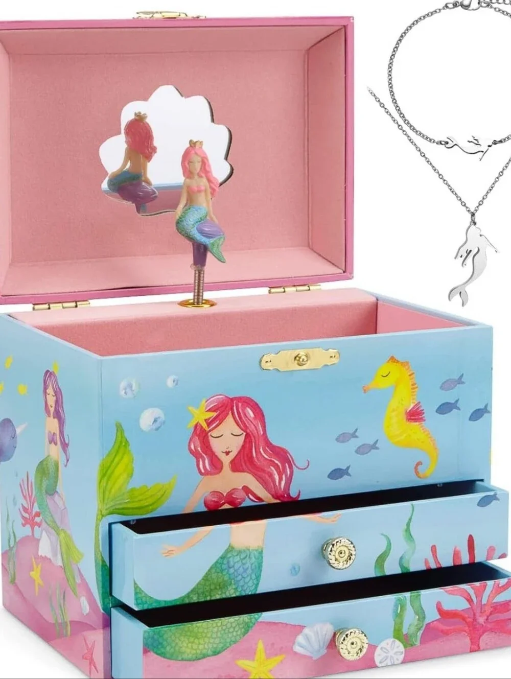 Mermaid Musical Jewelry Box for Kids - Pink & Blue